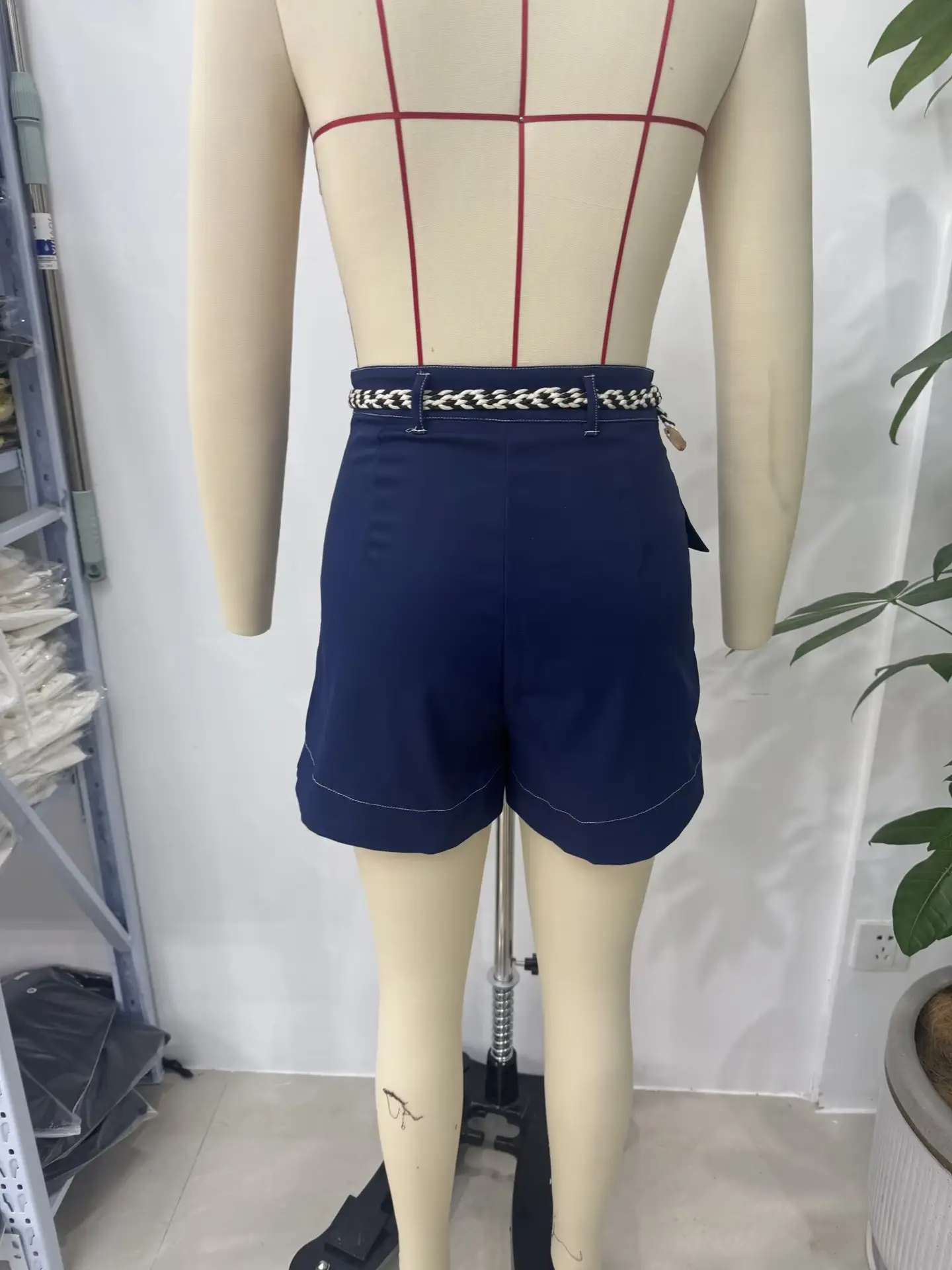 Men Navy Blue Belted Slimming Shorts High Waist — feature 6