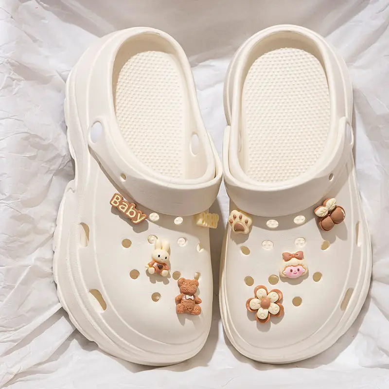 Thick-Soled Croc Shoes Women's 2024 New Anti-Slip and Deodorant Beach Heightening Eva Sandals and Slippers for Summer Outerwear