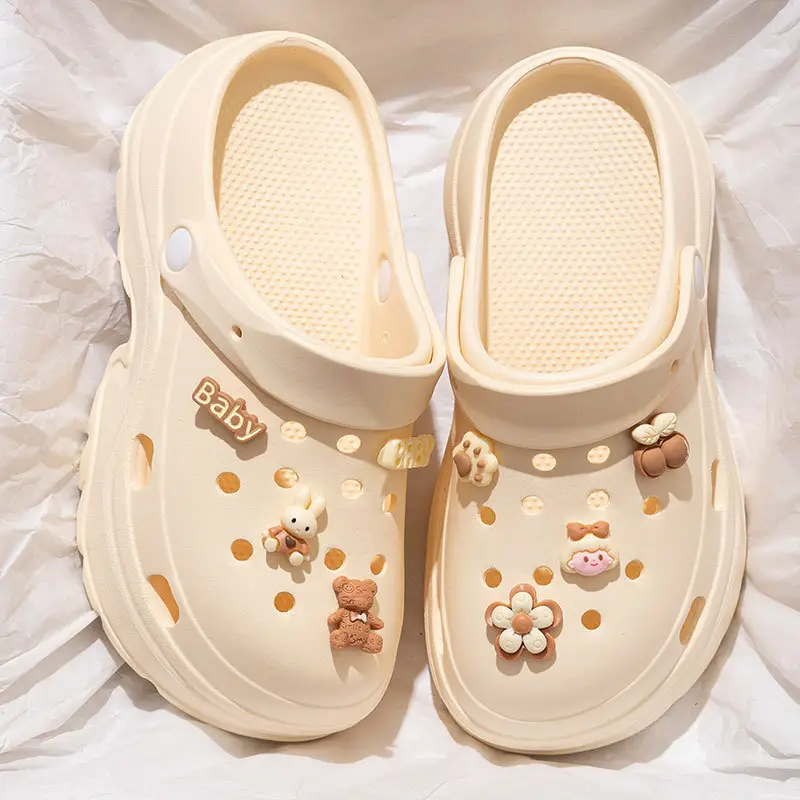 Thick-Soled Croc Shoes Women's 2024 New Anti-Slip and Deodorant Beach Heightening Eva Sandals and Slippers for Summer Outerwear