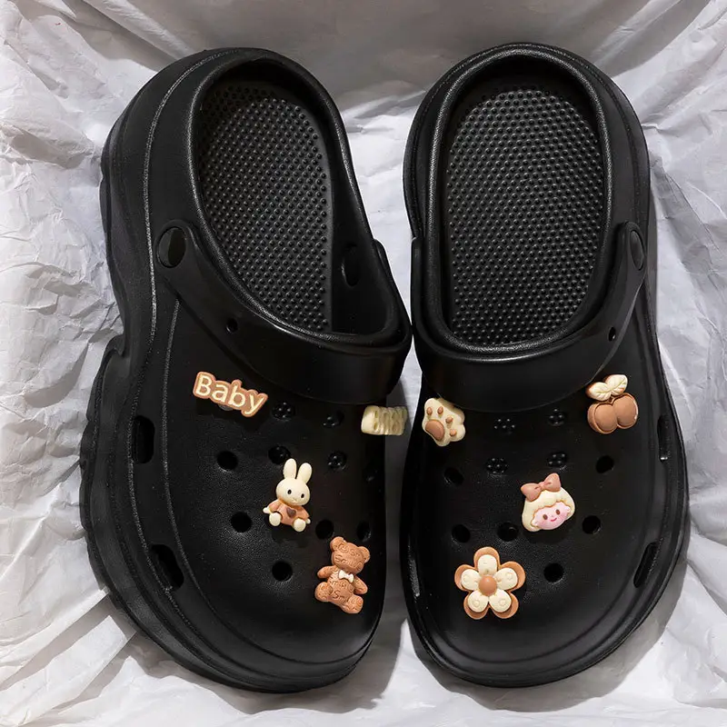 Thick-Soled Croc Shoes Women's 2024 New Anti-Slip and Deodorant Beach Heightening Eva Sandals and Slippers for Summer Outerwear