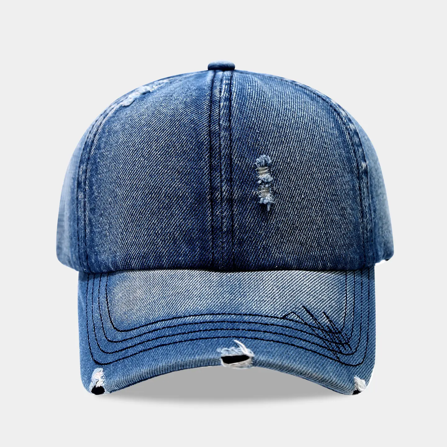 Women Denim Distressed Cap Sun Hat Blue Black