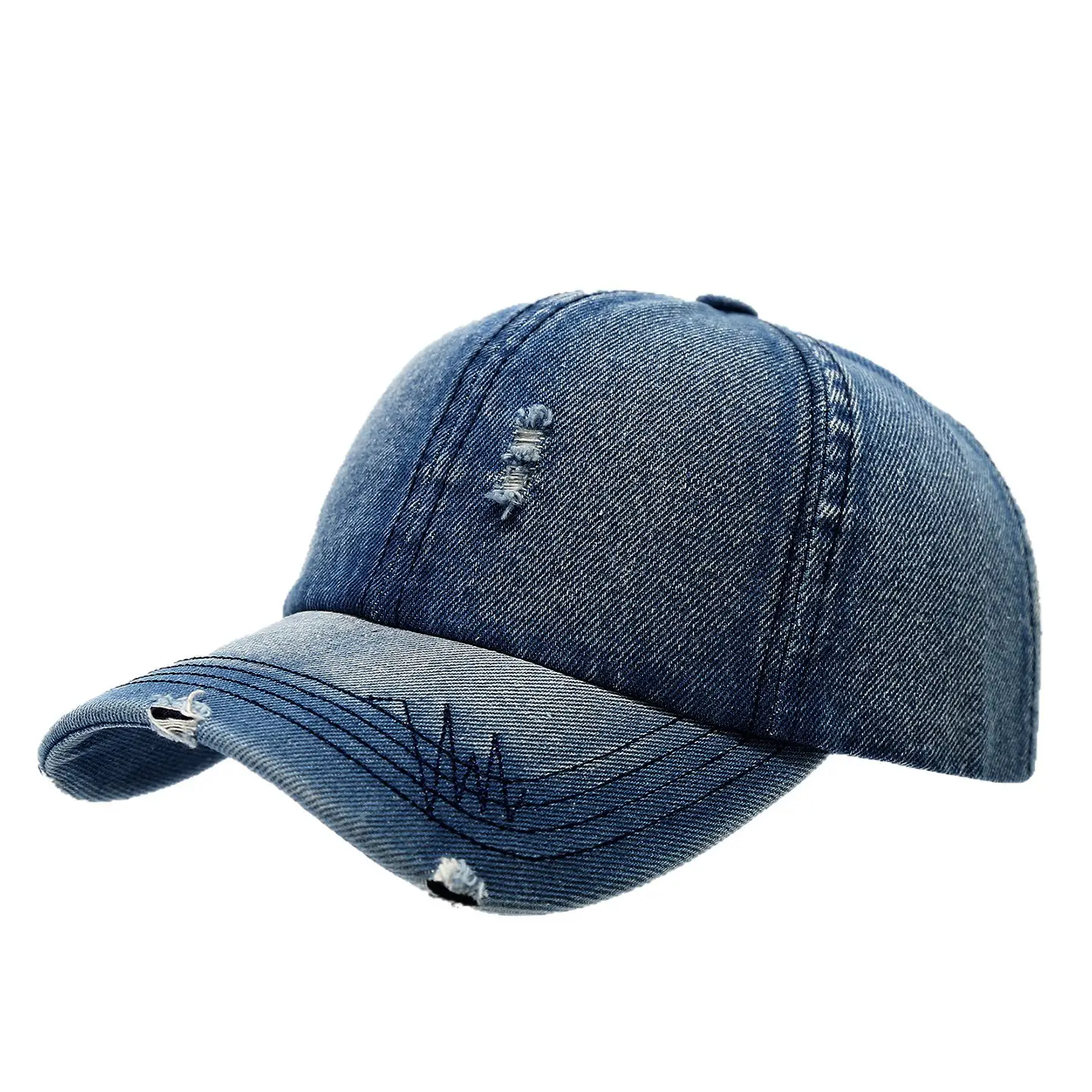 Women Denim Distressed Cap Sun Hat Blue Black