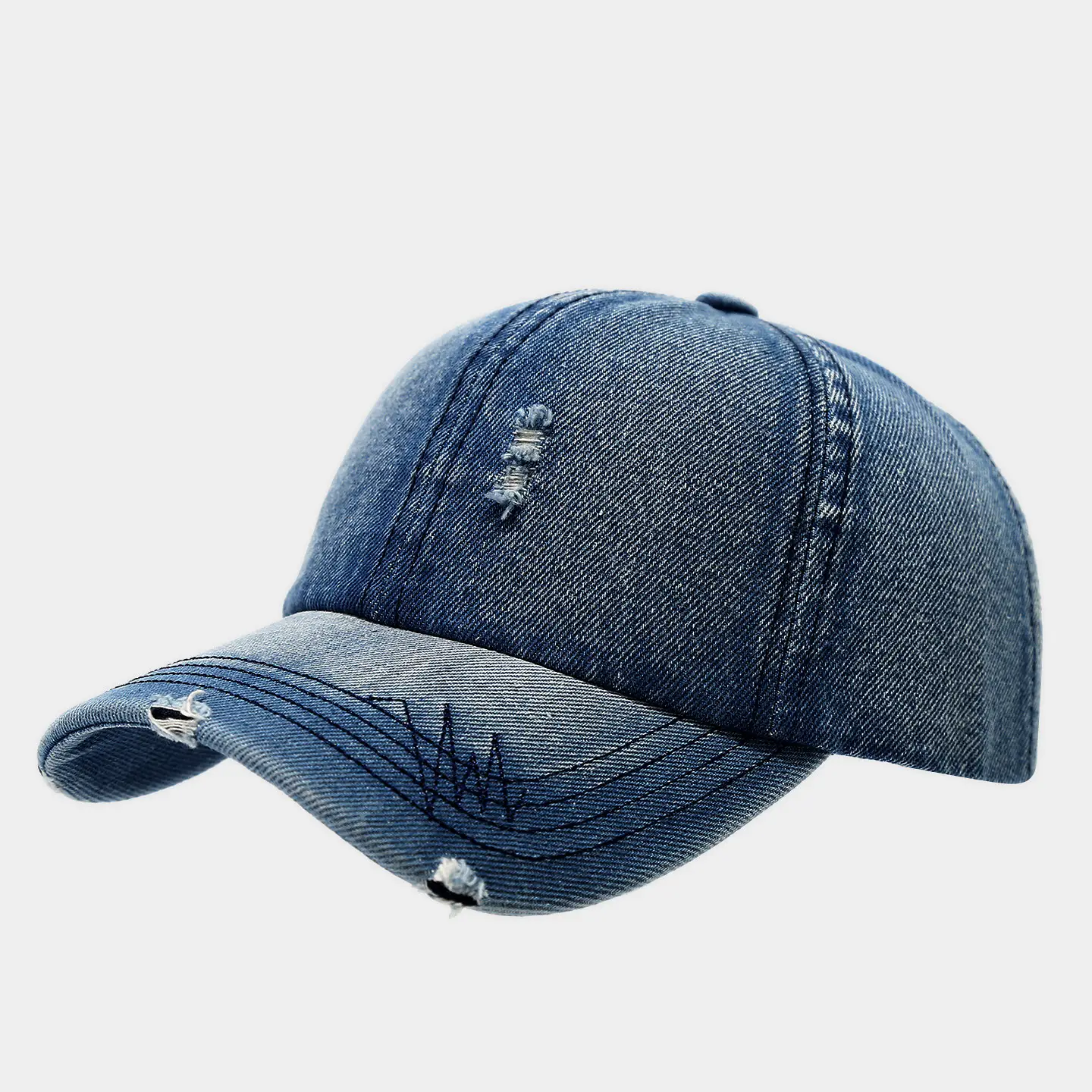 Women Denim Distressed Cap Sun Hat Blue Black — feature 5