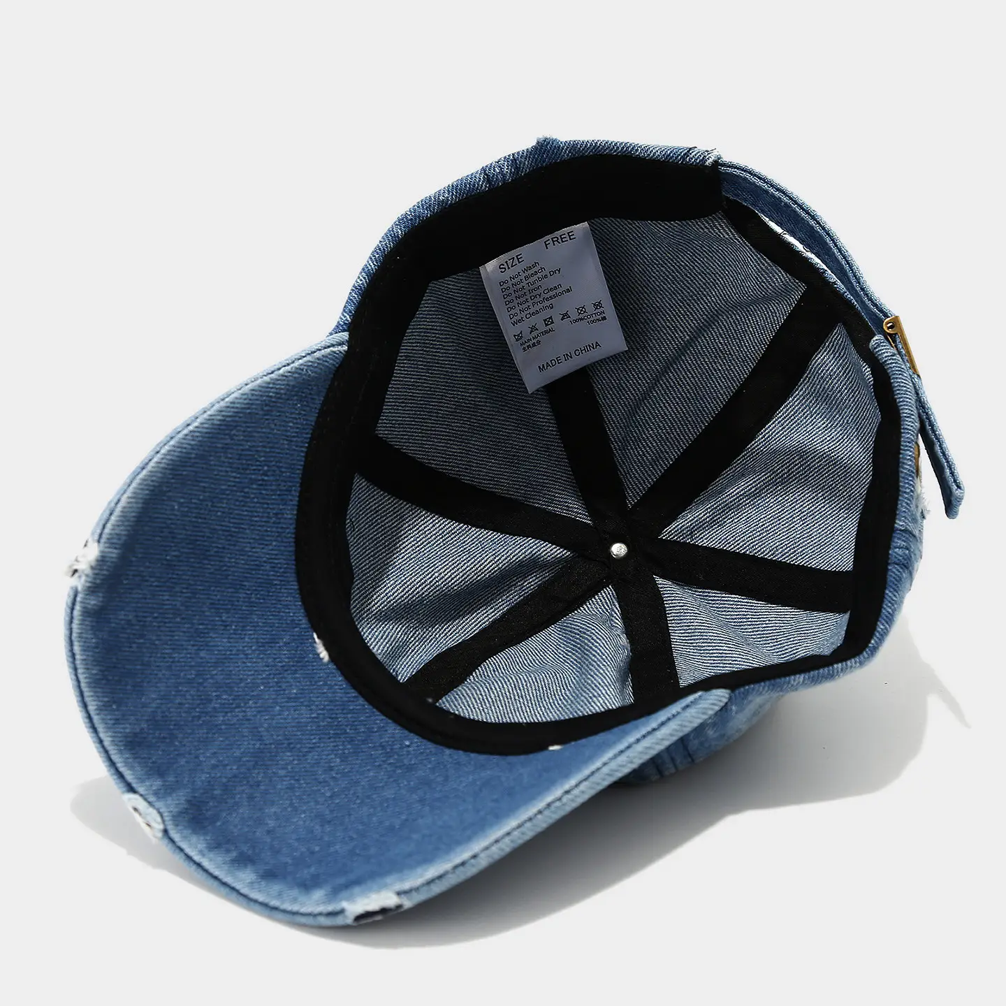 Women Denim Distressed Cap Sun Hat Blue Black — feature 6