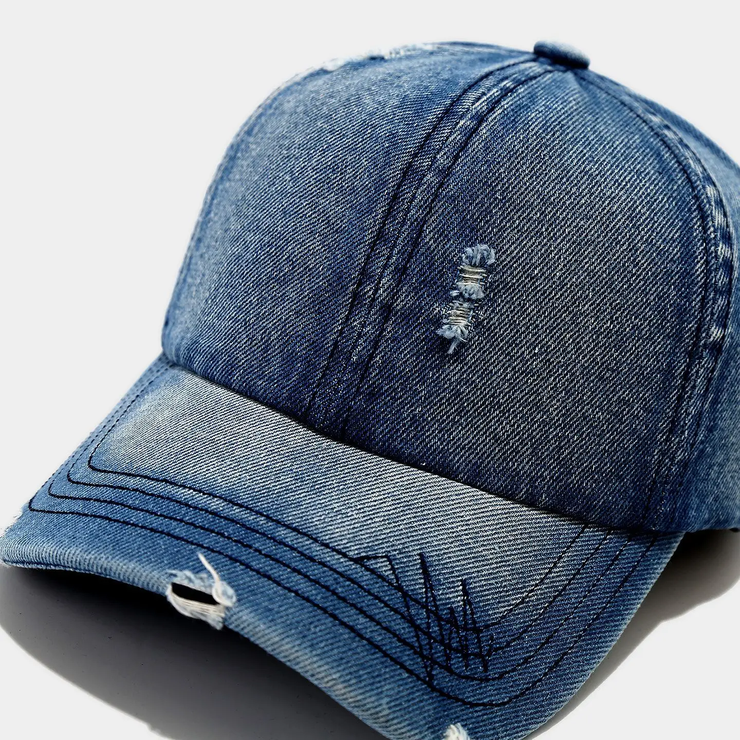 Women Denim Distressed Cap Sun Hat Blue Black — feature 8