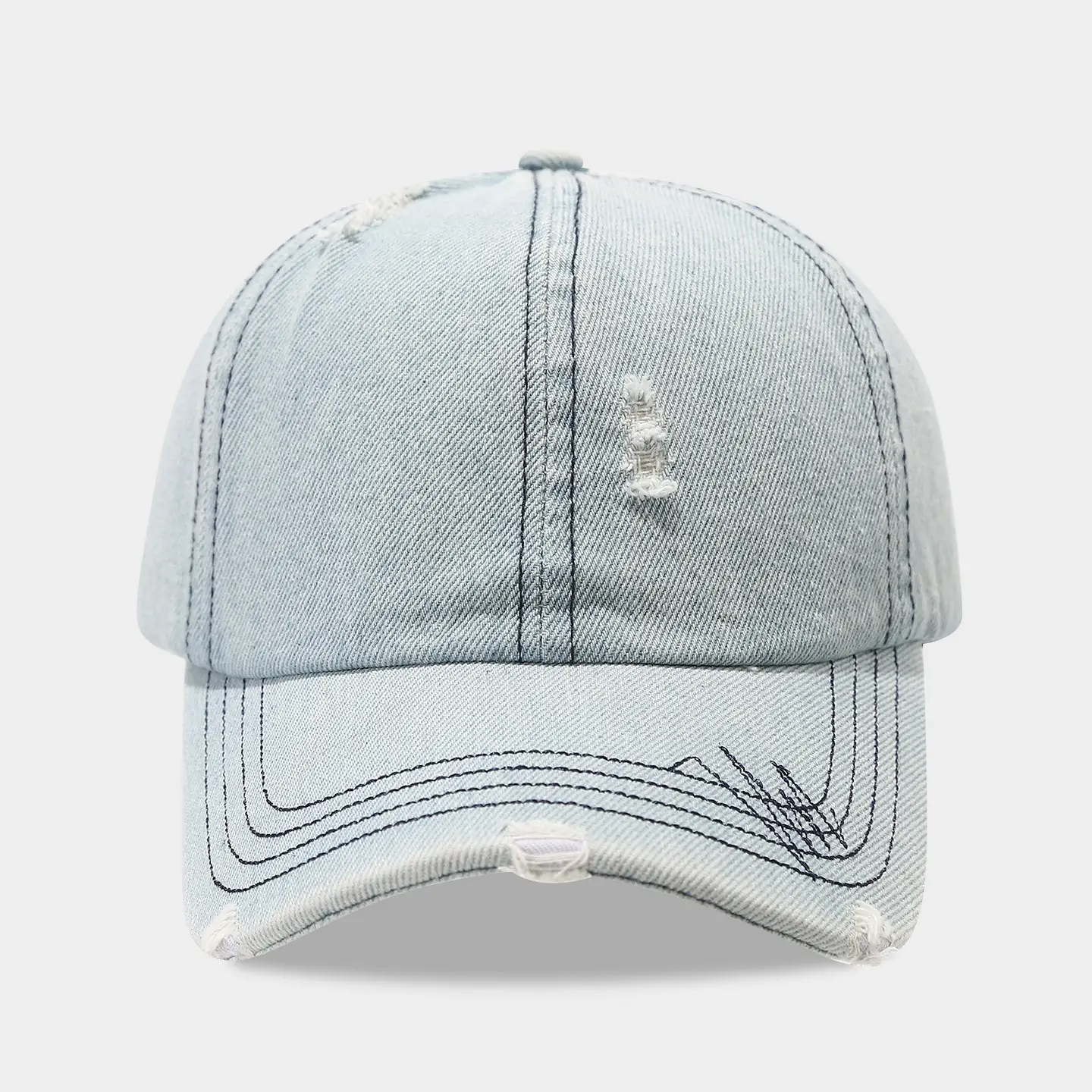 Women Denim Distressed Cap Sun Hat Blue Black