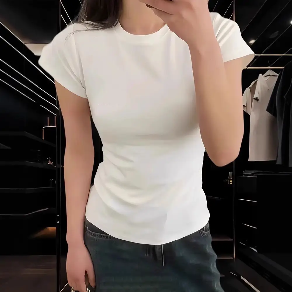 American-Style Short-Sleeved T-Shirt for Girls, Summer Slim Fit, Multi-Color, 2026 New Korean Style, Slimming Inner Wear, Waist-Cinching Tight Top