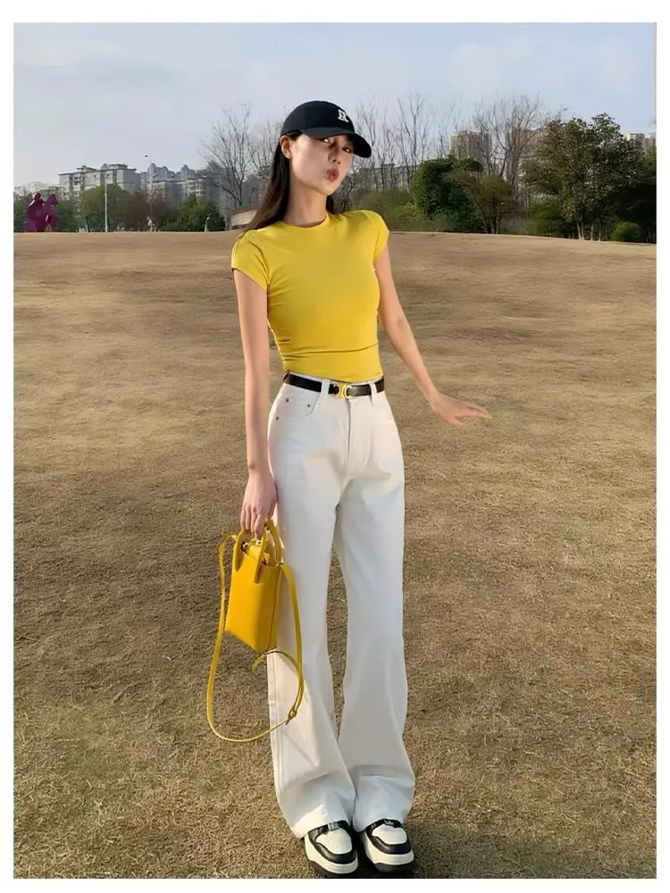 American-Style Short-Sleeved T-Shirt for Girls, Summer Slim Fit, Multi-Color, 2026 New Korean Style, Slimming Inner Wear, Waist-Cinching Tight Top — feature 18