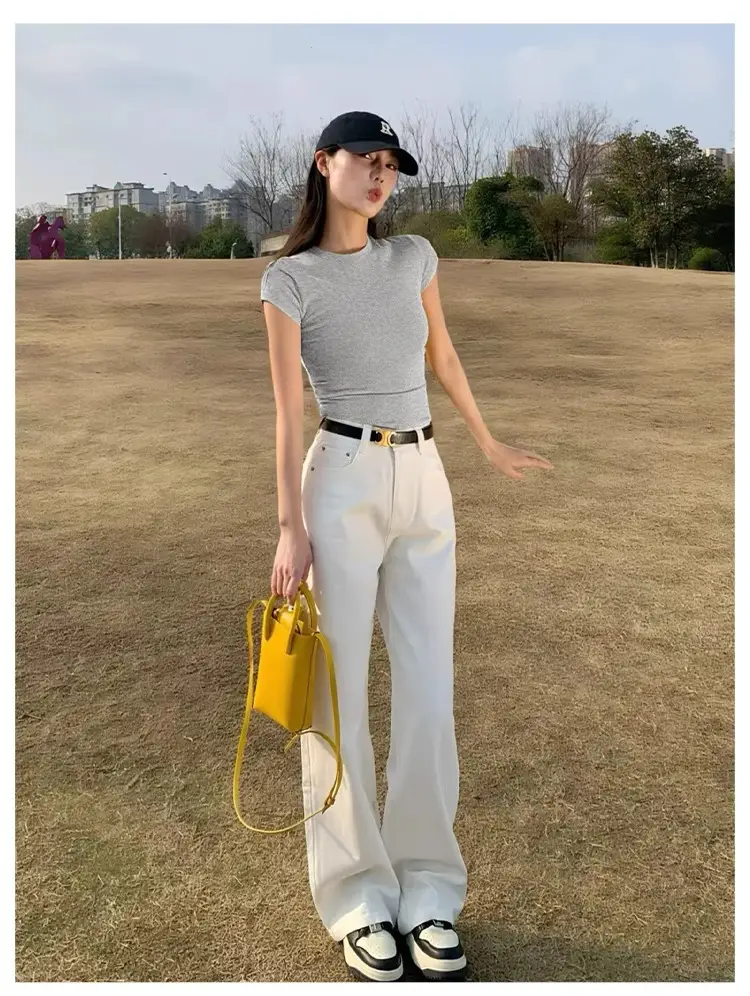 American-Style Short-Sleeved T-Shirt for Girls, Summer Slim Fit, Multi-Color, 2026 New Korean Style, Slimming Inner Wear, Waist-Cinching Tight Top — feature 22