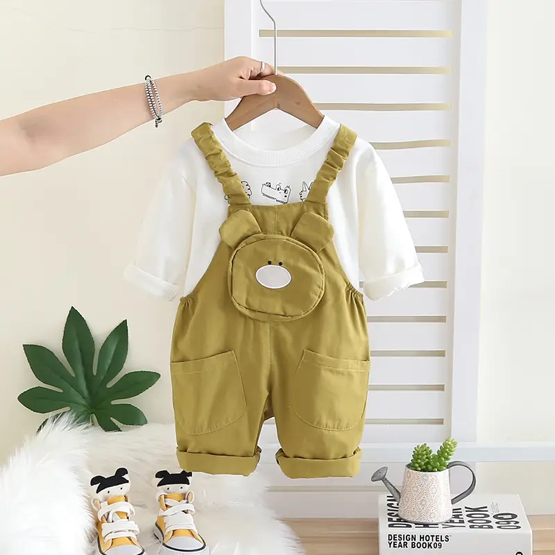 Boys Long Sleeve Cartoon Overalls Set Spring Fall - Image 2