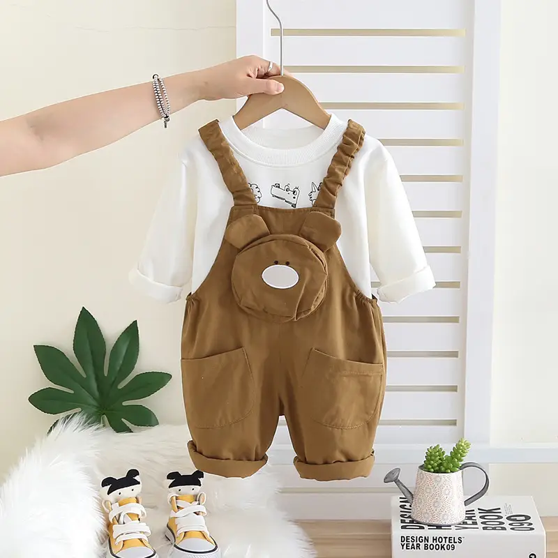 Boys Long Sleeve Cartoon Overalls Set Spring Fall - Image 3