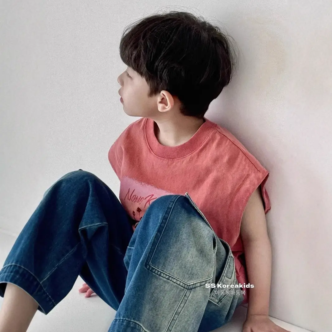 Children's Sleeveless T-Shirt Pink Medium Large Pure Cotton 2025 - Image 2