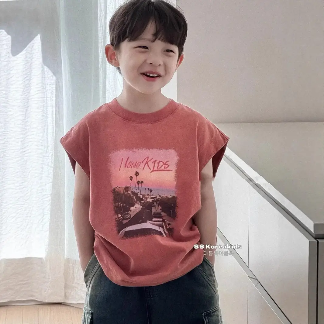 Children's Sleeveless T-Shirt Pink Medium Large Pure Cotton 2025 - Image 5