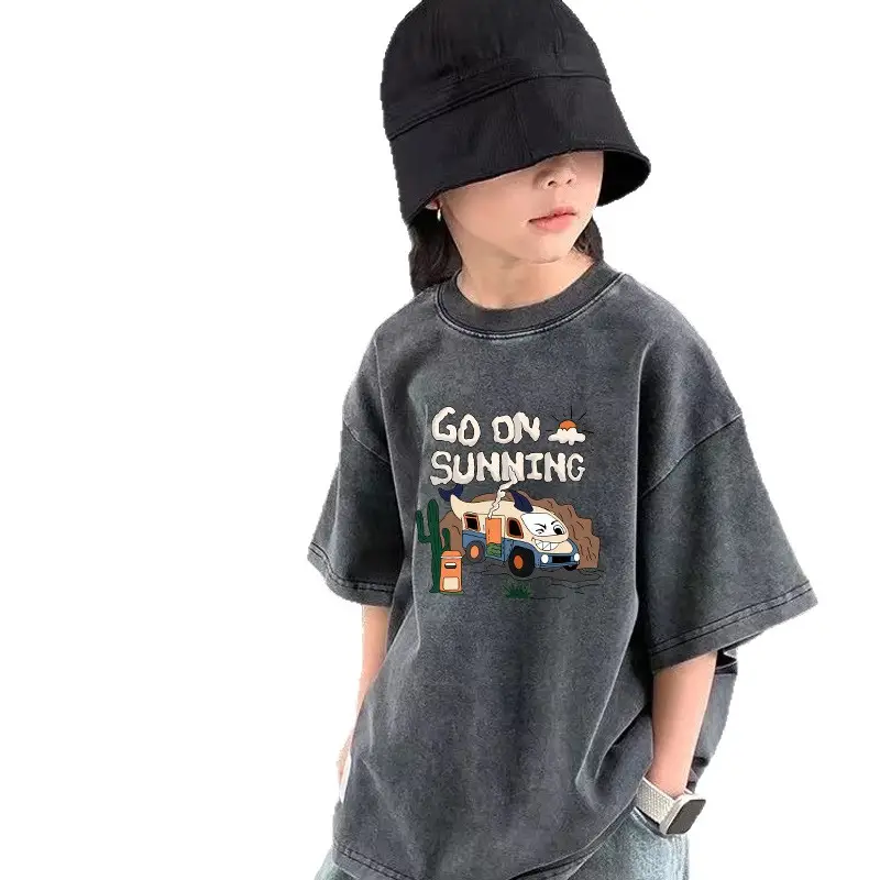 Cross-Border Boys T-Shirt Grey Rainbow Print - Image 11