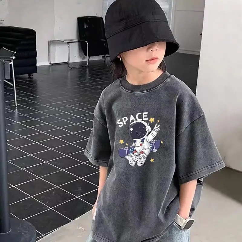 Cross-Border Boys T-Shirt Grey Rainbow Print — feature 4