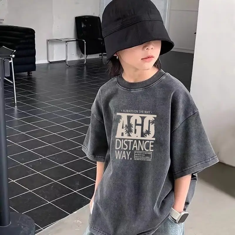 Cross-Border Boys T-Shirt Grey Rainbow Print — feature 7