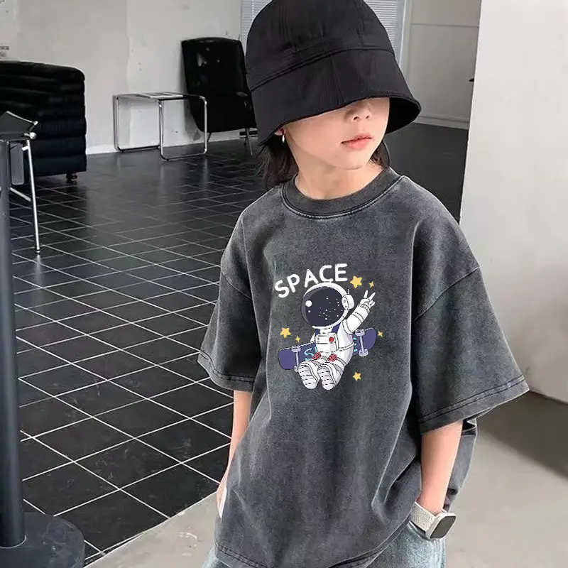 Cross-Border Boys T-Shirt Grey Rainbow Print - Image 2