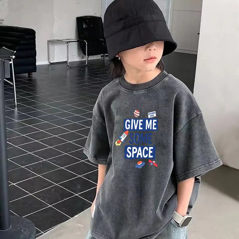 Cross-Border Boys T-Shirt Grey Rainbow Print - Image 3
