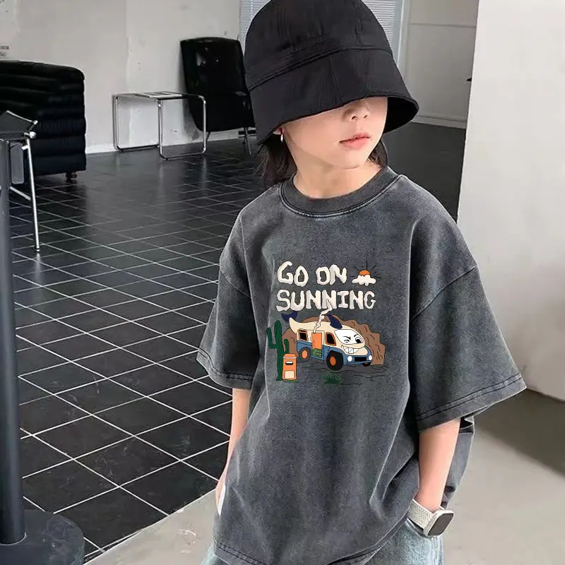 Cross-Border Boys T-Shirt Grey Rainbow Print - Image 6