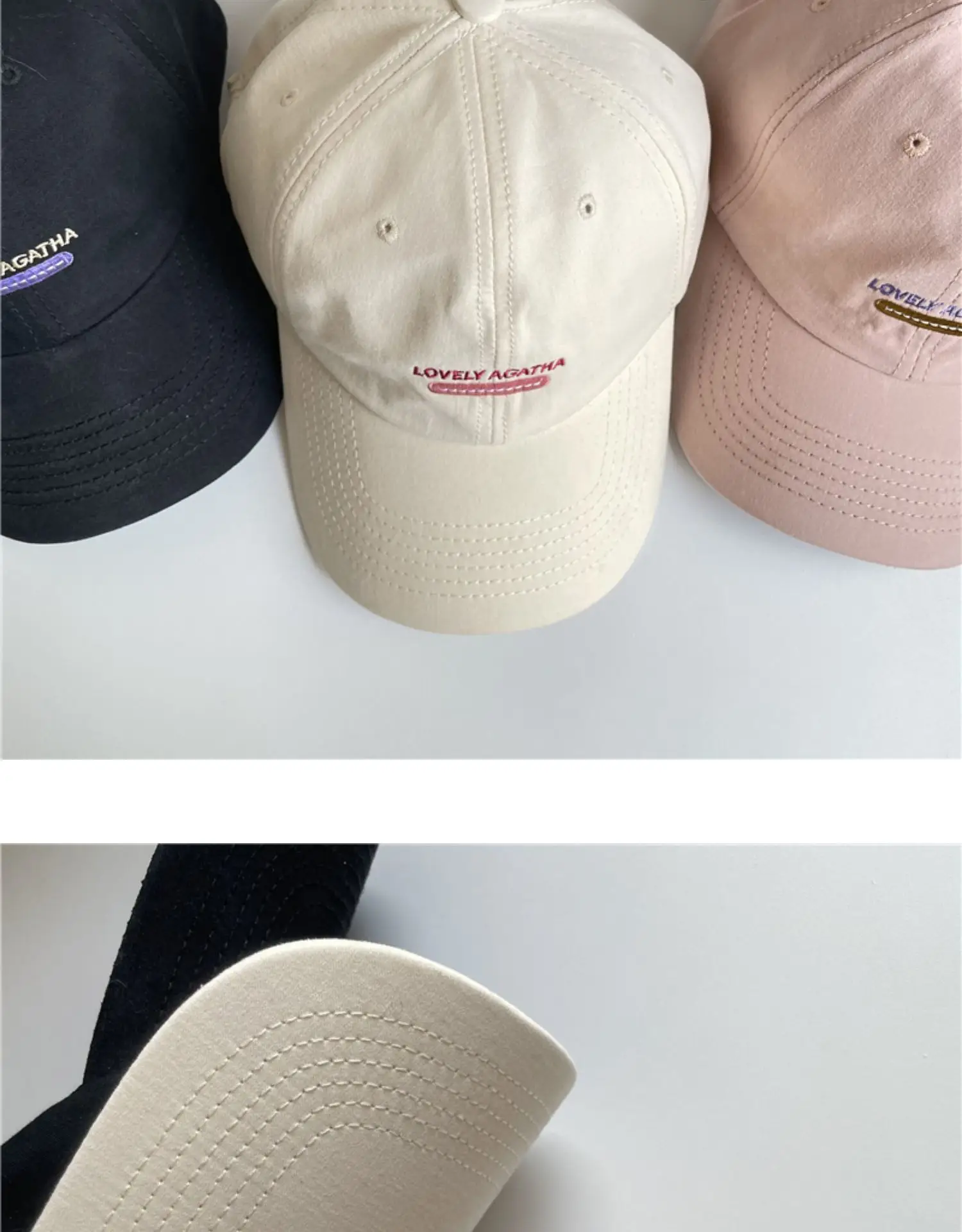 Beige Adjustable Baseball Cap with Letter Embroidery — feature 3