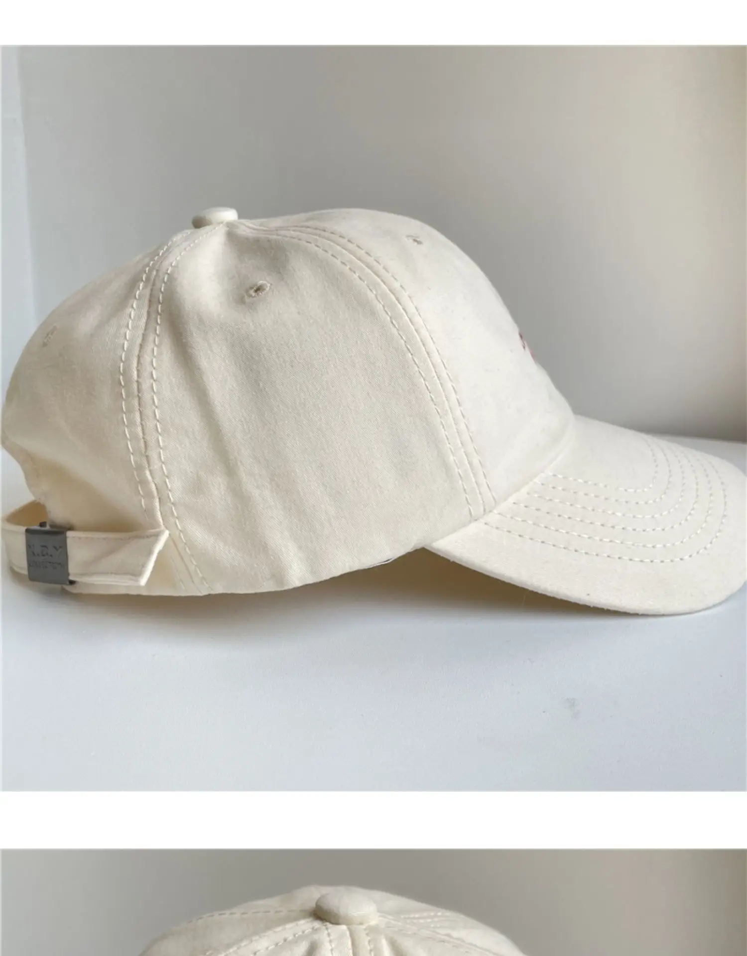 Beige Adjustable Baseball Cap with Letter Embroidery — feature 7