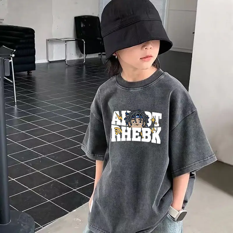 Cross-Border Boys T-Shirt Washable Cotton Distressed Summer - Image 3