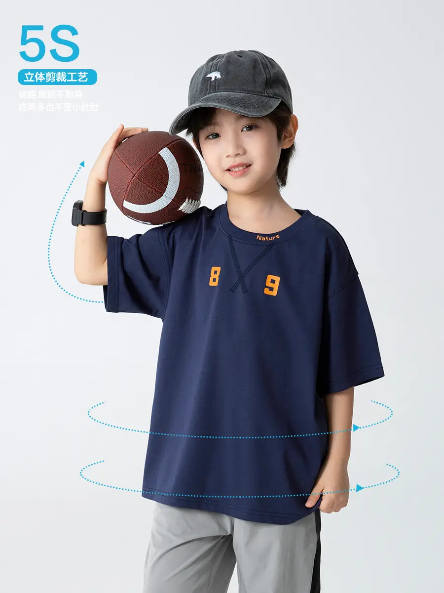 Haima Boys T-Shirt Blue Letter Print Summer - Image 3