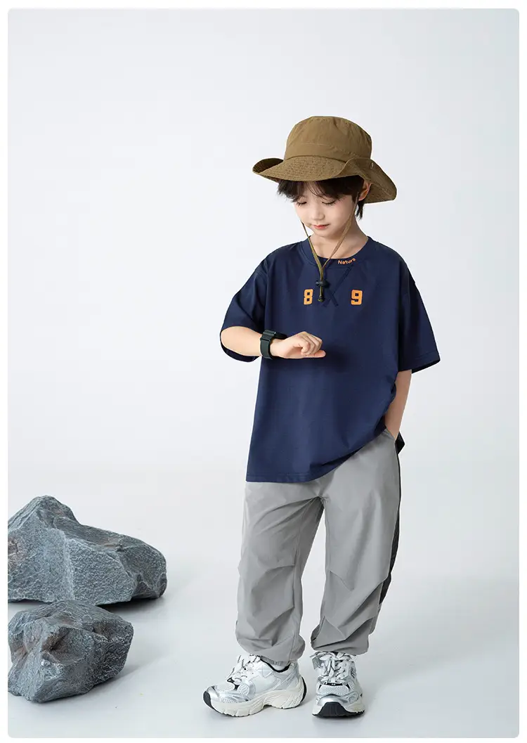 Haima Boys T-Shirt Blue Letter Print Summer — feature 11