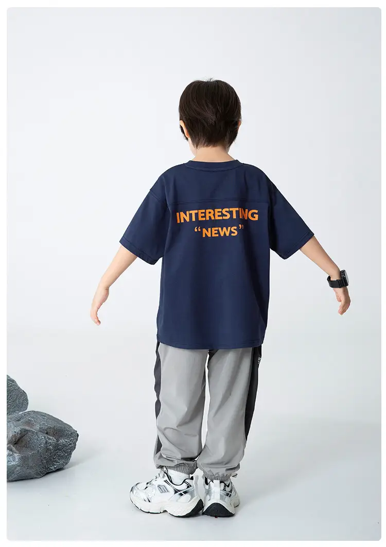 Haima Boys T-Shirt Blue Letter Print Summer — feature 12