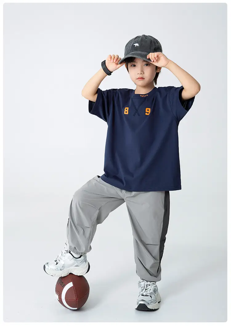 Haima Boys T-Shirt Blue Letter Print Summer — feature 14