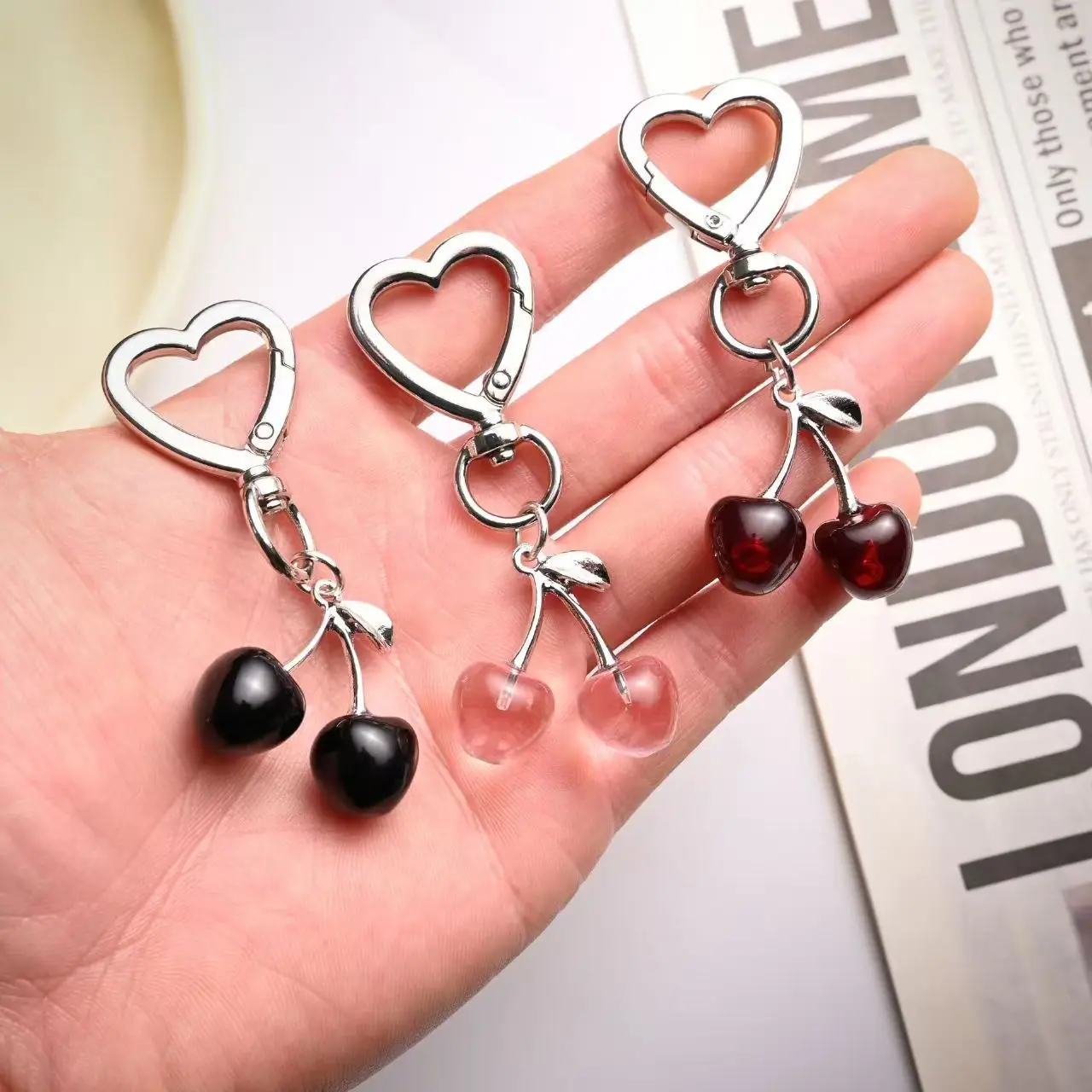 Golden Cherry Pendant Keychain for Women - Image 12
