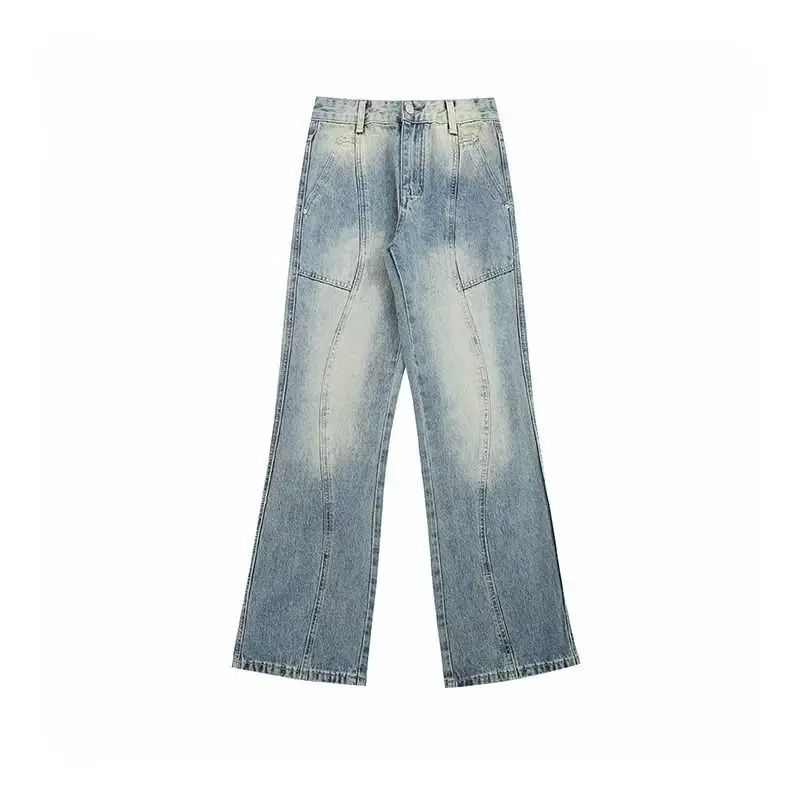 Vintage Washed Distressed Jeans for Women Straight Leg