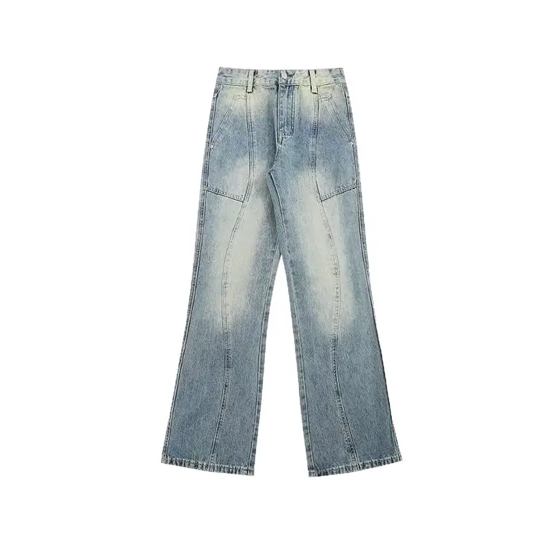 Vintage Washed Distressed Jeans for Women Straight Leg