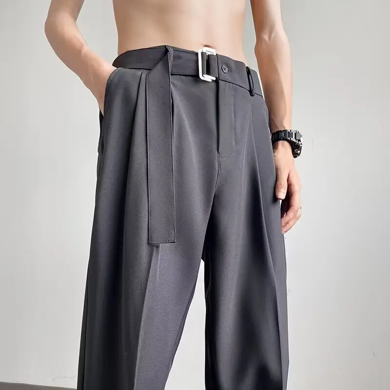 Black Ice Silk Belted Pants for Men - Image 5