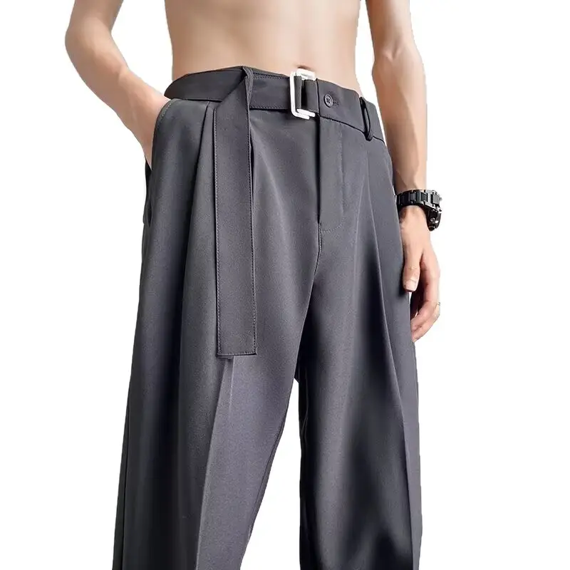 Black Ice Silk Belted Pants for Men - Image 7