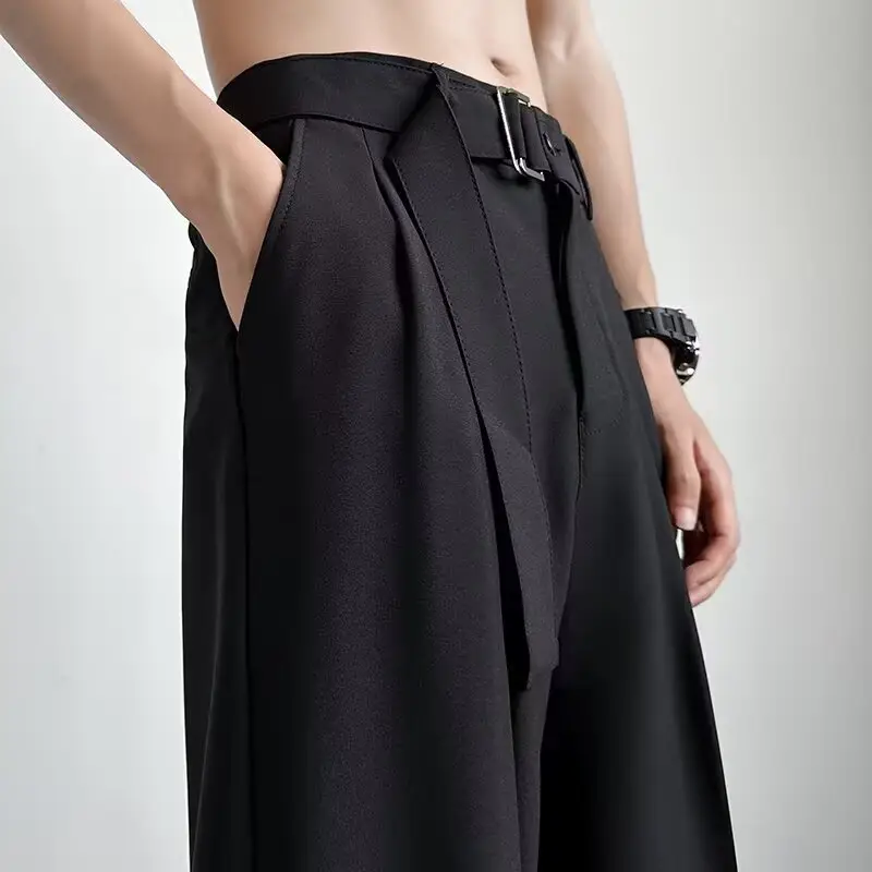 Black Ice Silk Belted Pants for Men - Image 2