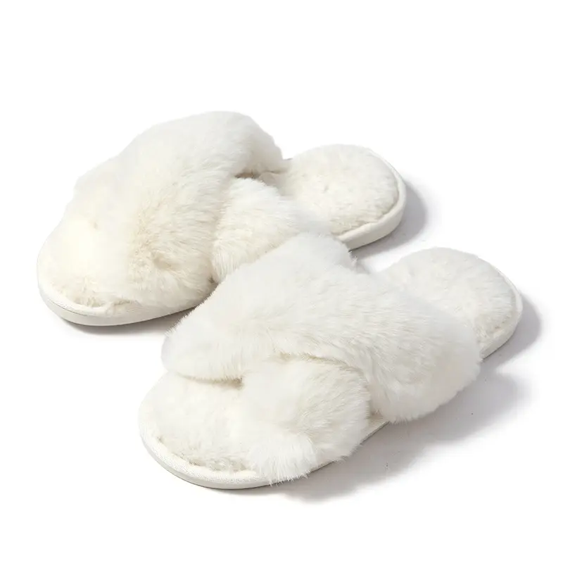 Princess Style Autumn and Winter New Internet Celebrity High-End Plush Slippers for Women's Home Thickeneded Foreign-Style Cross Cotton Slippers