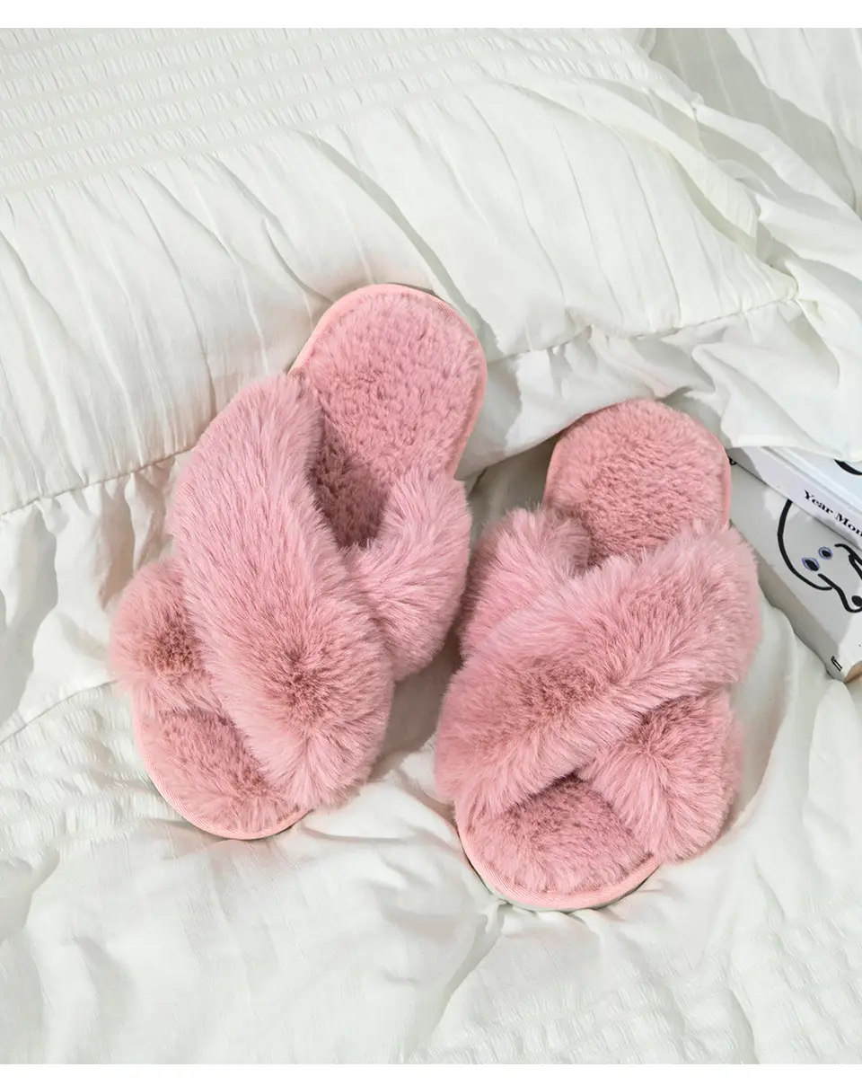 Princess Style Autumn and Winter New Internet Celebrity High-End Plush Slippers for Women's Home Thickeneded Foreign-Style Cross Cotton Slippers — feature 6