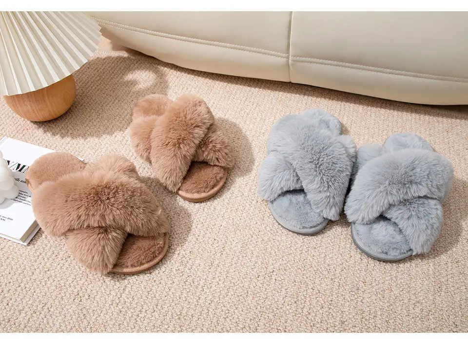 Princess Style Autumn and Winter New Internet Celebrity High-End Plush Slippers for Women's Home Thickeneded Foreign-Style Cross Cotton Slippers — feature 7