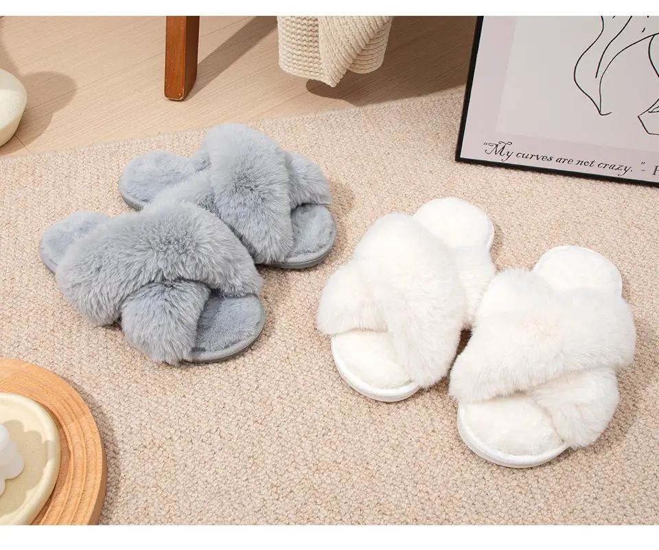 Princess Style Autumn and Winter New Internet Celebrity High-End Plush Slippers for Women's Home Thickeneded Foreign-Style Cross Cotton Slippers — feature 8