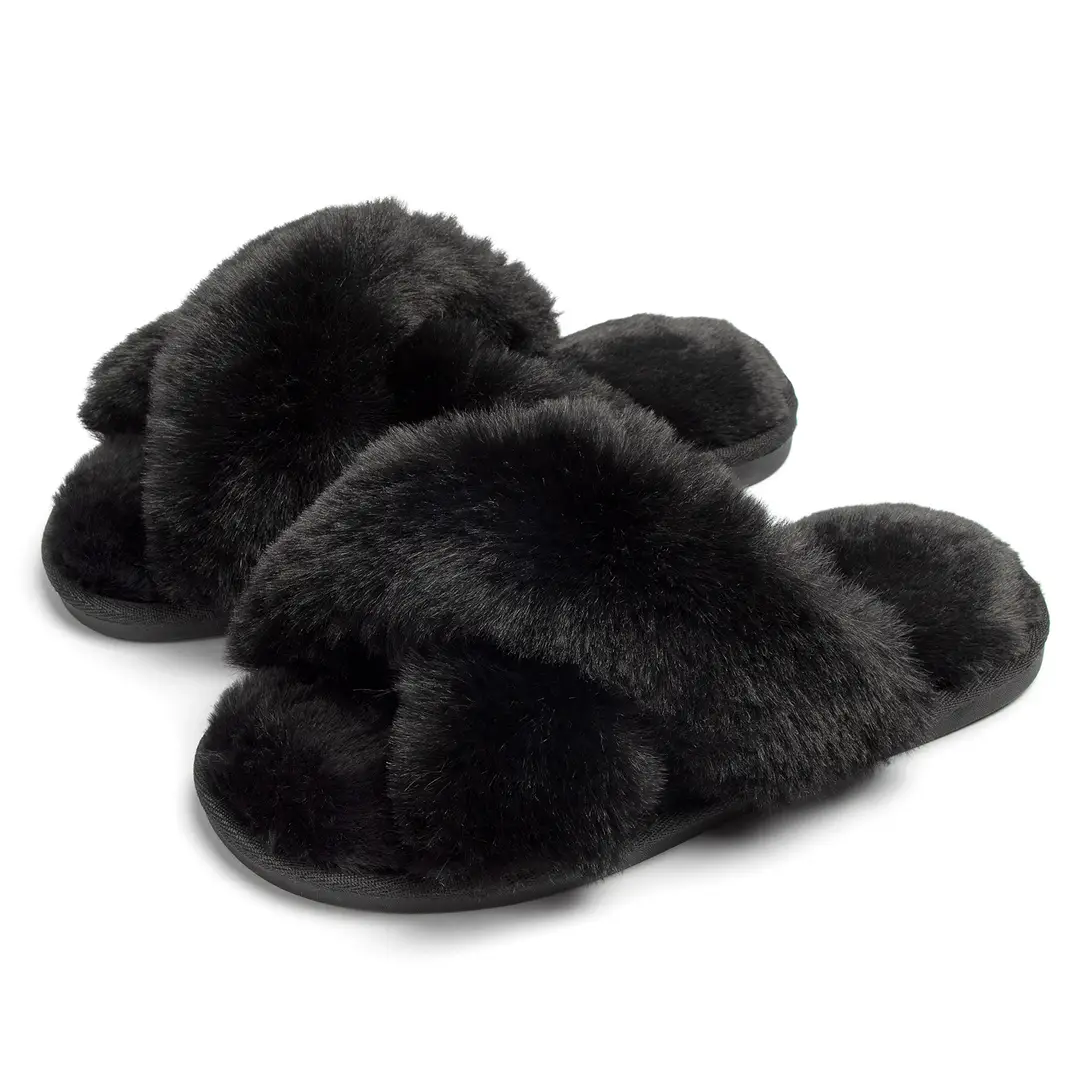 Princess Style Autumn and Winter New Internet Celebrity High-End Plush Slippers for Women's Home Thickeneded Foreign-Style Cross Cotton Slippers