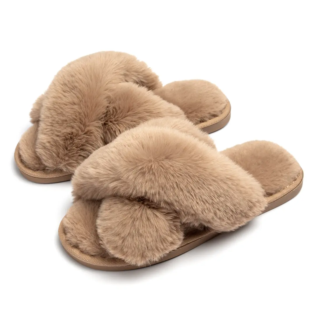 Princess Style Autumn and Winter New Internet Celebrity High-End Plush Slippers for Women's Home Thickeneded Foreign-Style Cross Cotton Slippers