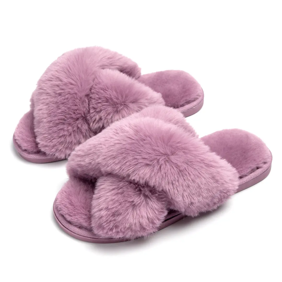 Princess Style Autumn and Winter New Internet Celebrity High-End Plush Slippers for Women's Home Thickeneded Foreign-Style Cross Cotton Slippers