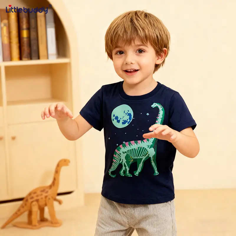 Blue Cotton T-Shirt for Boys 2025 Summer - Image 3