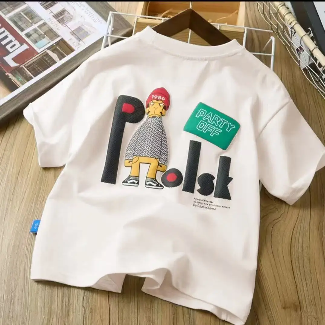 Summer Boys T-Shirt White Big Size Ice Feel Base - Image 5