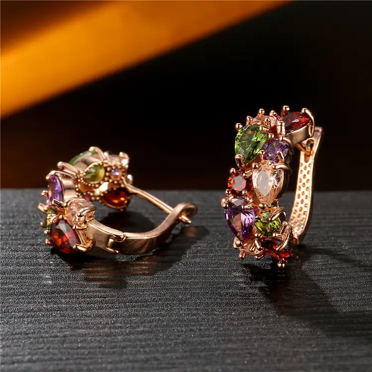 Water Drop Zircon Earrings Rose Gold Summer Design - Image 4