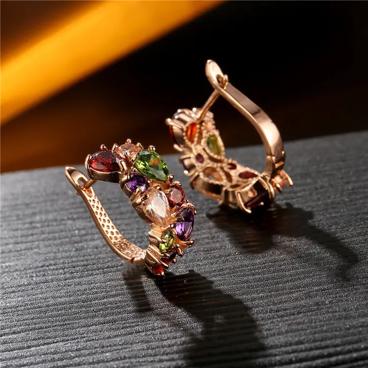Water Drop Zircon Earrings Rose Gold Summer Design - Image 6