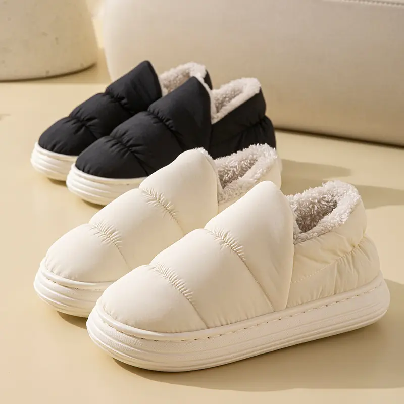 Down Cotton Slippers for Men, Winter Waterproof and Warm Thick-Soled Couples Bags, Indoor Home Fleece-Lined Cotton Shoes for Women, Outer Wear - Image 10