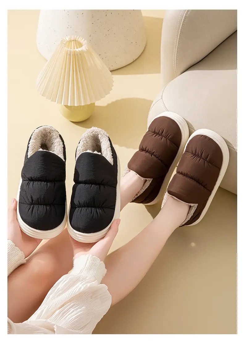 Down Cotton Slippers for Men, Winter Waterproof and Warm Thick-Soled Couples Bags, Indoor Home Fleece-Lined Cotton Shoes for Women, Outer Wear — feature 11