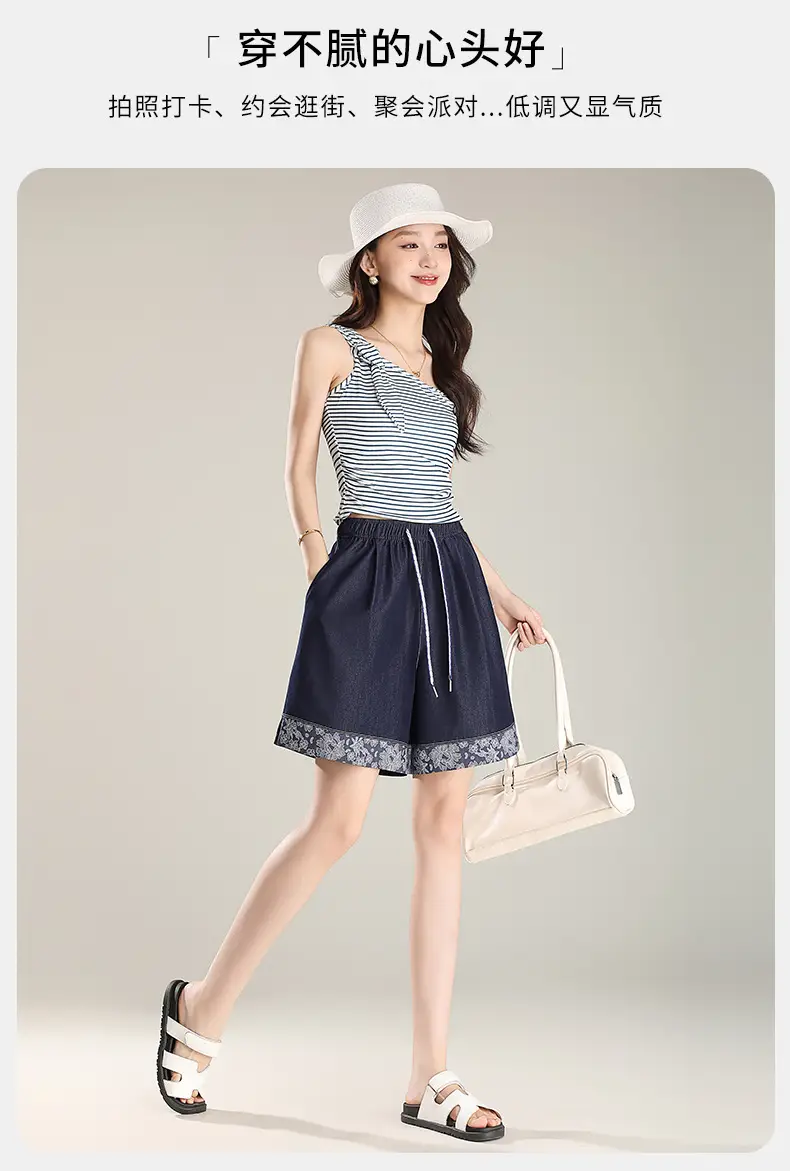 Feng and Lan Printed Denim Shorts Dark Blue 2026 — feature 24